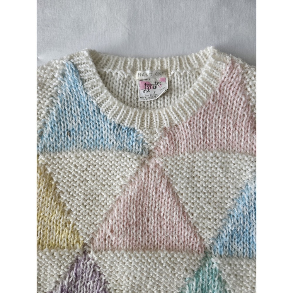 Vtg One Step Up Knit Pastel Triangle Geometric Colorblock Easter Spring Vest L - Picture 6 of 12